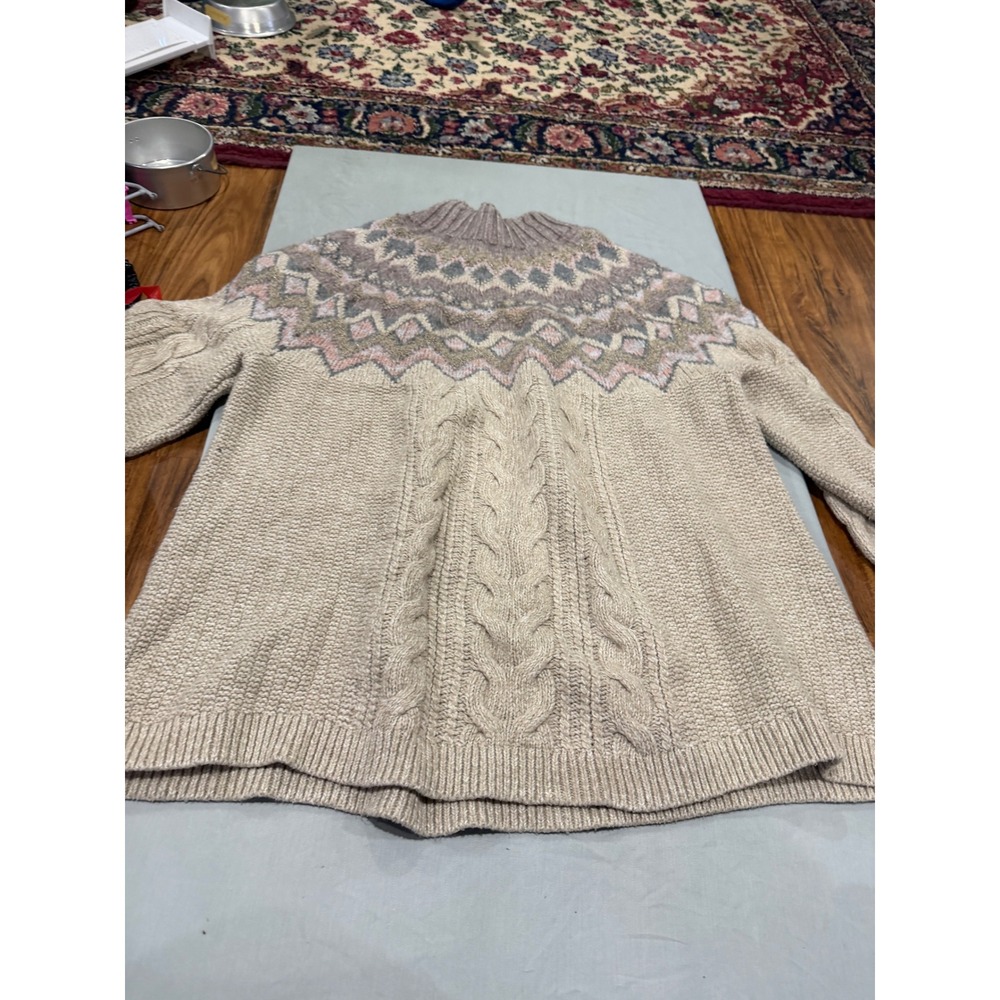 Cabincore Womens Chicos Fair Isle Cable Knit Sweater Size 4 Beige